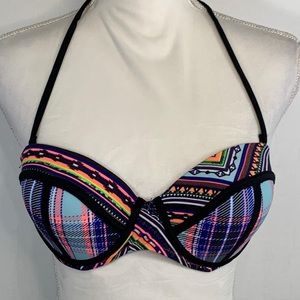 Pushup Colorful Neon Plaid Adjustable Bikini Top